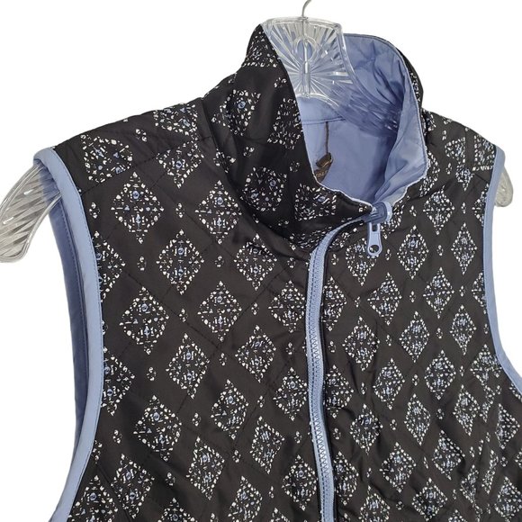 Bit & Bridle Womens Size M Vest Quilted Reversible Shaped Fit Pockets Blue Black - Picture 6 of 10